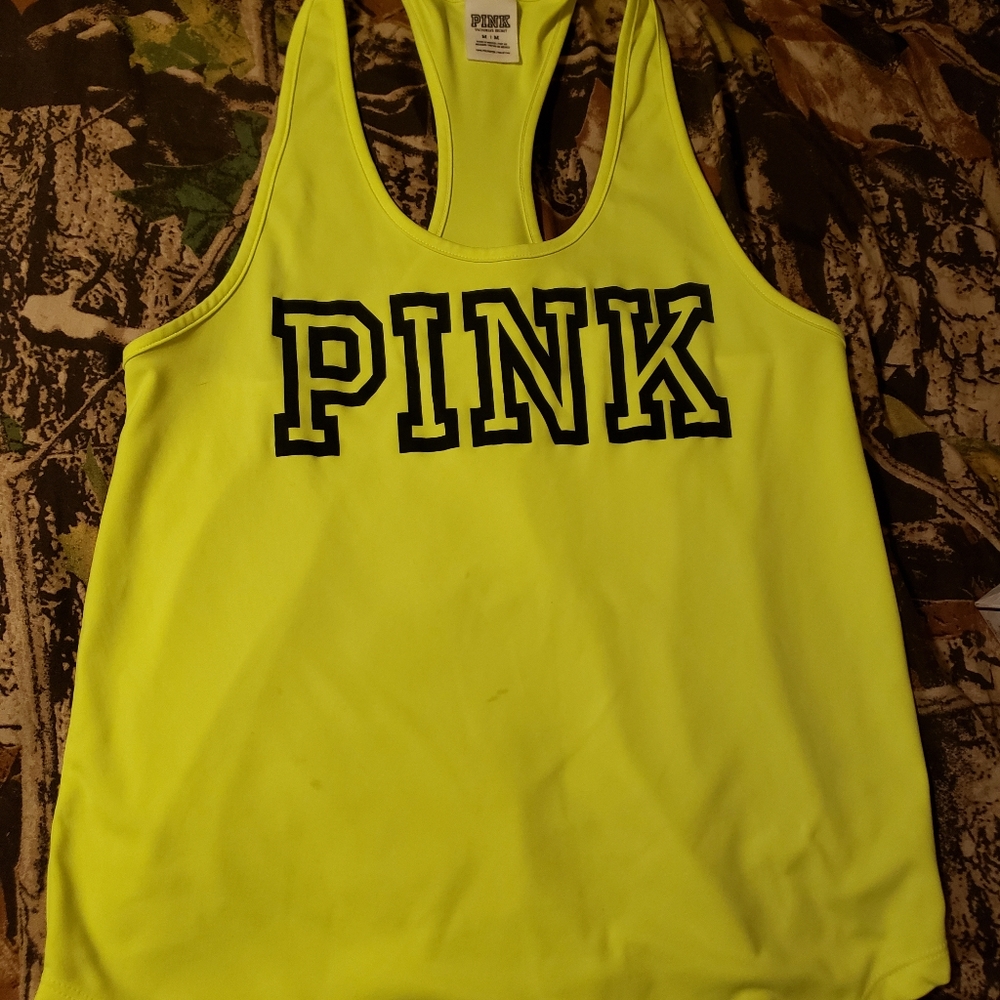 Victoria secret pink neon yellow tank top